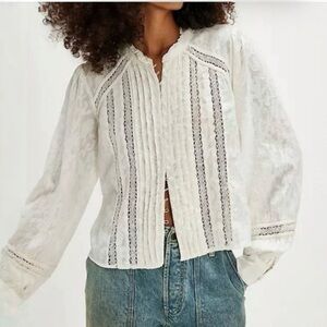 Free People Annabelle Lace Cotton Pintuck Coquette Bridgerton Blouse XS NEW